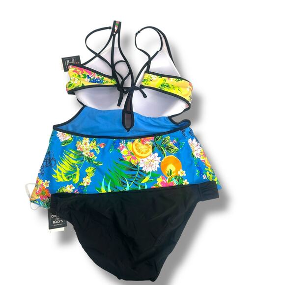 NEW Bar III Blue Floral Tankini Swimsuit Set Size XL Cut Out Monokini Tropical - Picture 4 of 11